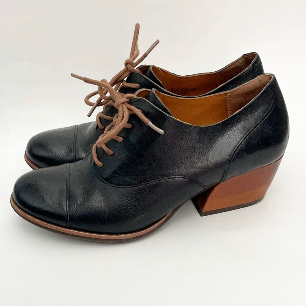 Kork Ease Estella Cap Toe Oxford Bootie Block Heel Black Brown 8M - Picture 2 of 7